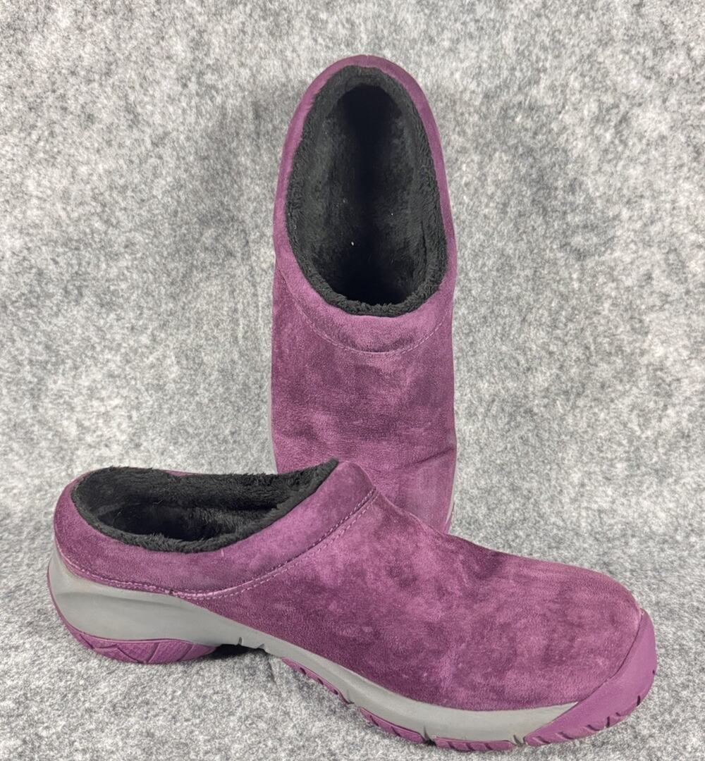 Merrell Encore Ice 4 Clogs Shoes Womens Size 7.5 Purple Suede Comfort Slip On